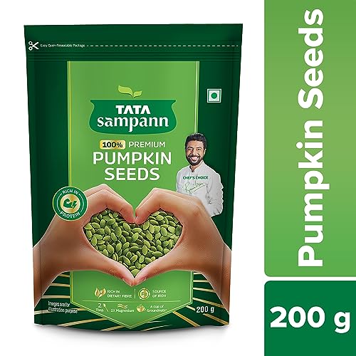Image of Tata Sampann Pumpkin Seeds, 200g, Rich in Protein, Dietary Fibre, Magnesium & Phosphorus, Raw & Unroasted Pumpkin Seeds, Source of Iron & Zinc, Handpicked Seeds, Resealable Pack (Pack of 3)