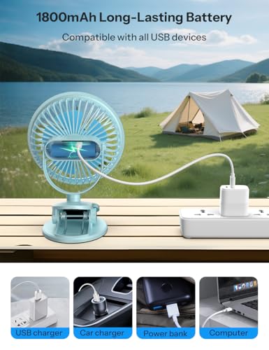 Image of UN1QUE Portable Fan,1800mAh Rechargeable Mini Table Fan,Small Desk Fan 3 Speed,Brushless Motor 3000RPM High Speed Usb Fan,Quiet Clip Fan for Office Kitchen Stroller Camping