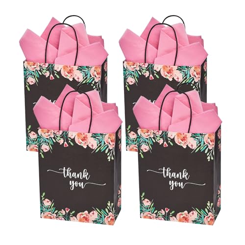 DjinnGlory 100 Pack Small Sized White Thank You Paper Kraft Gift Bags with Handles 9x5.5x3.15 Inch for Business Graduation Birthday Wedding Bridal Baby Shower Party Favors Goodies