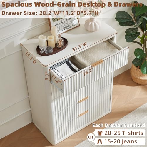 Image of LEYAOYAO Fluted 5 Drawers Dresser Set of 2, 41 inch Tall Modern Chest of Drawers with Metal Handle, Curved Profile Dresser TV Stand, Wooden Drawer Organizer for Bedroom, Living Room, Hallway,Antique White