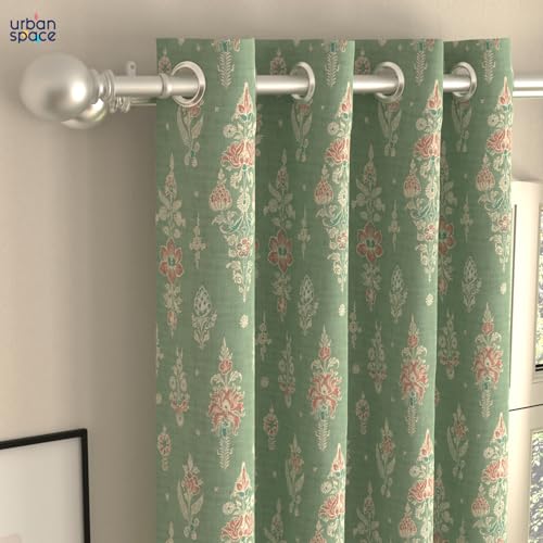Image of Urban Space Blackout Curtains 8 Feet Set of 2 for Long Door, 80-85% Light Blocking Curtains for Living Room, Digital Printed Curtains with Eyelets, Tieback Included (Imperial sage Green, 8 Feet)