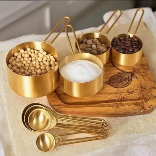 Gold Measuring Cups and Spoons Set of 8, Premium Stainless Steel with Engraved Measurement Markings, Stackable Nesting Measuring Cup & Spoon Set for Baking, Dishwasher Safe Kitchen Gift - Thumbnail 3
