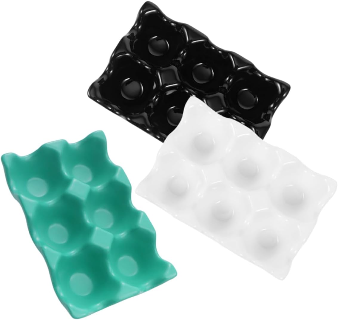 3pcs Ceramic Holder Stylish Kitchen Storage Tray for Eggs Design for Refrigerator Prevents Cracking Aesthetic and Functional Organizer