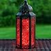 Vela Lanterns Moroccan Style Candle Lantern with LED Lights, Medium, Red Glass
