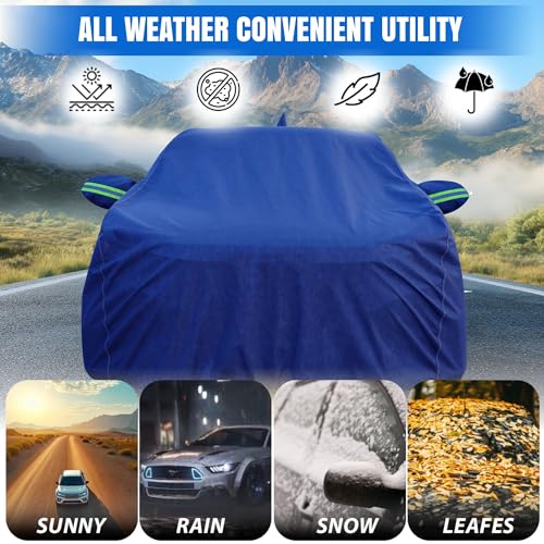 Image of 100% Waterproof 'BlueMax' Car Body Cover for Maruti Suzuki Baleno (2015-2021) Mirror Pocket, Heat & UV Protection, Triple Stitched, Soft Lining, Full Bottom Elastic Reflective Radium (Blue)
