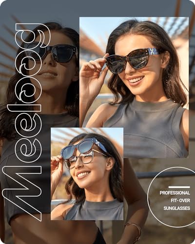 Meeloog Polarized Sunglasses Fit Over Glasses For Women, Trendy Round Sun Glasses Lightweight Wrap Around Shades MST00802
