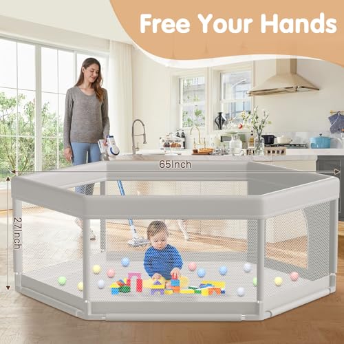 Image of Large Baby Playpen 65x65 Inch, Play Pens for Babies and Toddlers Hexagonal Type Baby Play Yards for Indoor & Outdoor with Breathable Mesh Anti-Fall
