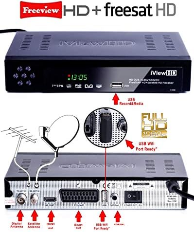 FULL HD COMBO Freeview HD + Satellite Receiver Compatible for Freesat and Sky Dish Records by a USB Memory stick. HDMI&SCART Out, USB WiFi Port Ready, 4in1