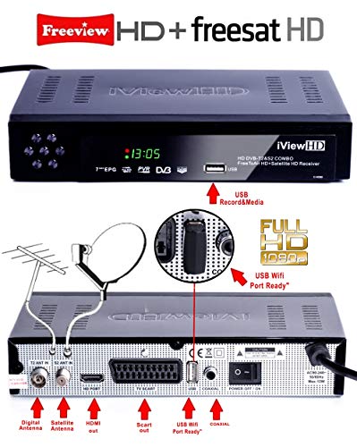 FULL HD COMBO Freeview HD + Satellite Receiver Compatible for Freesat and Sky Dish Records by a USB Memory stick. HDMI&SCART Out, USB WiFi Port Ready, 4in1 - 2