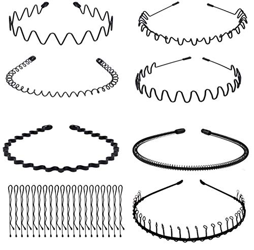 7 Pcs Wavy Headband Metal Hair Hoop Personality Headwear Hair Accessories for Women and Men with 20pcs Black Hairpin