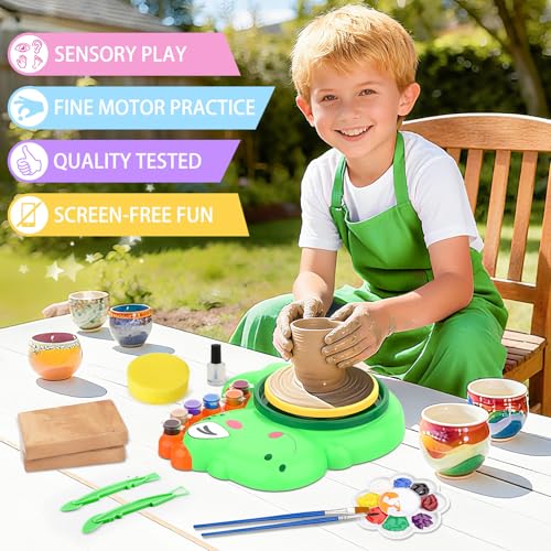 Image of Pottery Wheel for Kids, Complete Pottery Painting Craft Kit, Arts and Crafts for Kids Ages 8-12, Art Supplies for Kids Toys Boys Birthday Christmas Gift for 6 7 8 9 10 11 12 13 Year Old, Green