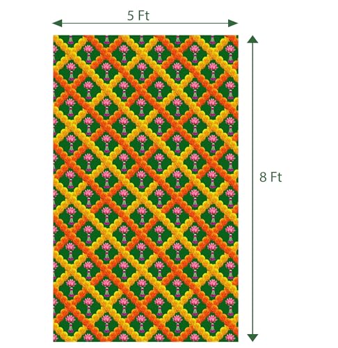 Image of DHARA CREATION All Over Lotus Backdrop Cloth for Pooja Decoration- 8ft x 5ft, Premium Fabric, Ideal for Pooja, Religious Ceremonies, and Home Decor. Washable Fabric, Green