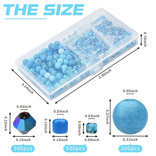 Image of Rired 27 Assorted Craft Beads Bracelet Kit, Columbia Blue Bead Including 7 Types of Round /Glass Pony /Bicone Crystal Beads /Rondelle /Gravel and Seed Beads for Jewelry Making