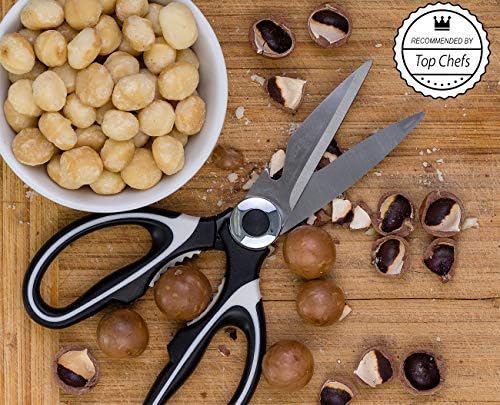 Chefast Heavy Duty Kitchen Shears and Herb Scissors Set - Stainless Steel Food Scissors, 5-Blade Herb Cutter with Cleaning Comb Cover and Two Jute Bags - Great for Meat, Poultry, Garden, and Craft