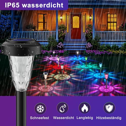 FIFlying Solarlampen für Außen Garten, 8 Stück Warmweiß LED Solarleuchten, Garten Deko Beleuchtung, IP65 wasserdicht Solarlampe für Garten, Außen, Terrasse, Rasen, Hof, Wege - RGB