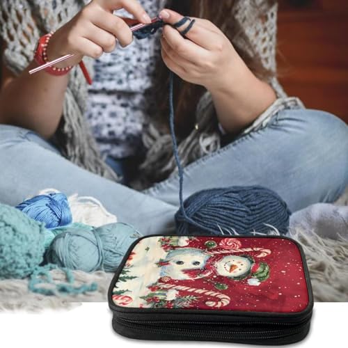 Image of Snowman Crochet Hook Case Portable Candy Knitting Needle Case with Web Pockets Crochet Storage Organizer Empty for Airports and Parks, Merry Christmas Decor