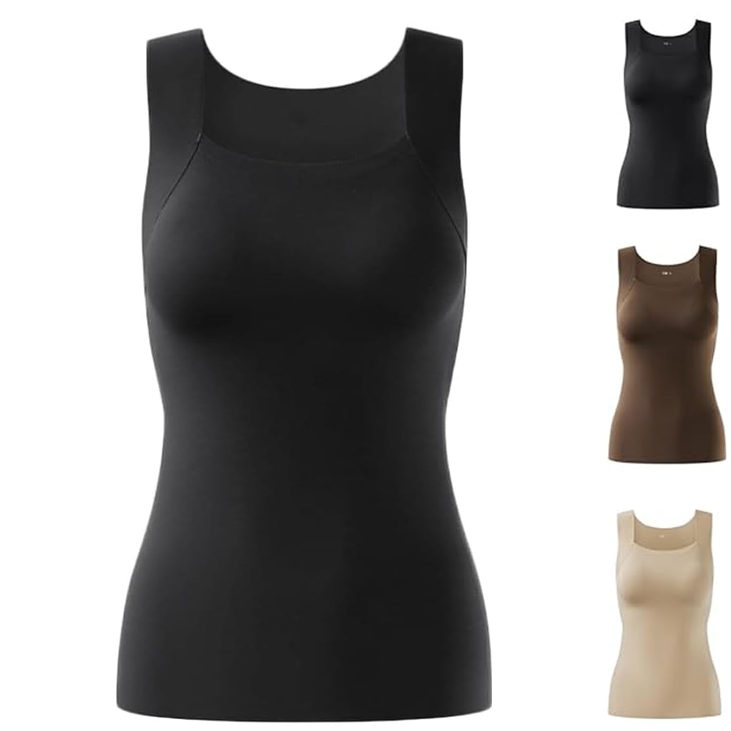 GARWAR Shamfreshen U Neck Shapewear Built-in Bra Tank,Women High Support Tummy Control Compression Tank Top with Bra (L,Black)