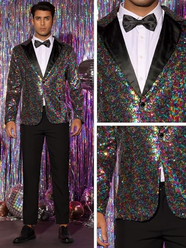 Lars Amadeus Sequin Blazer for Men's Peak Lapel Color Block Shiny Sparkly Sports Coat4