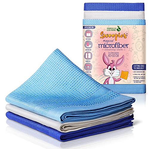 Swoopies® [Set de 3 Paños de Limpieza Profesionales de Microfibra | Paños de Limpieza Duraderos y Sin Pelusa | Paños Grandes para Cocina, Baño, Ventanas, Coche | 60x40cm | Azul