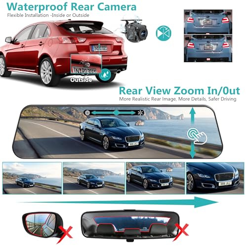Image of Dual Sony STARVIS 2 IMX678 Sensors 4K+4K Mirror Dash Cam Front and Rear, 12 inch Smart Rear View Camera with ADAS Blind Spot Detection, Super Night Vision HDR, 5G WiFi GPS, 64GB, 24H Parking