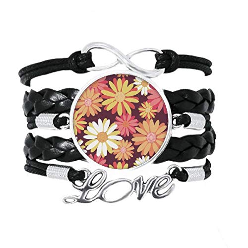 Bracelet à tricoter en cuir torsadé motif de fleurs colorées