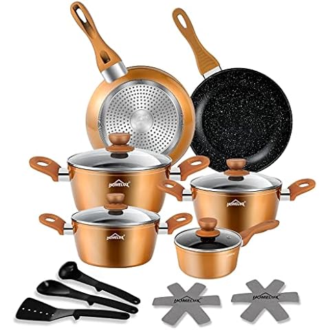 Topfset HOMELUX 15tlg Induktions Töpfe Set,Aluminiumguss Kochtopfset,Antihaftbeschichtung Pfannenset,Töpfe Set mit Deckel,PFOA frei Topfset Induktion für Induktion alle Herde Cover