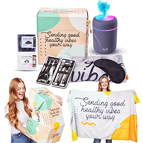 Care Package After Surgery | Get Well Soon Gifts for Women and Men | Gift Basket Including an Air Humidifier, Personalized Blanket, Manicure Kit and More...