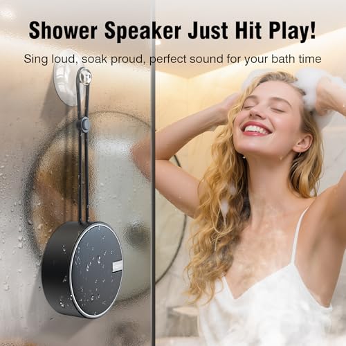 INSMY C12 IPX7 Waterproof Shower Bluetooth Speaker, Portable Small Speaker, Speakers Bluetooth Wireless Loud Clear Sound Support TF Card Suction Cup for Kayak Canoe Beach Gift (Black) - Image 4
