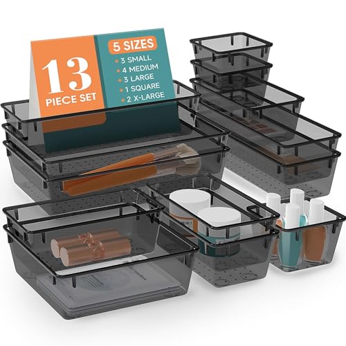 Image of 13 PCS Drawer Organizer Set, 5 Size Bathroom and kitchen organizer Trays