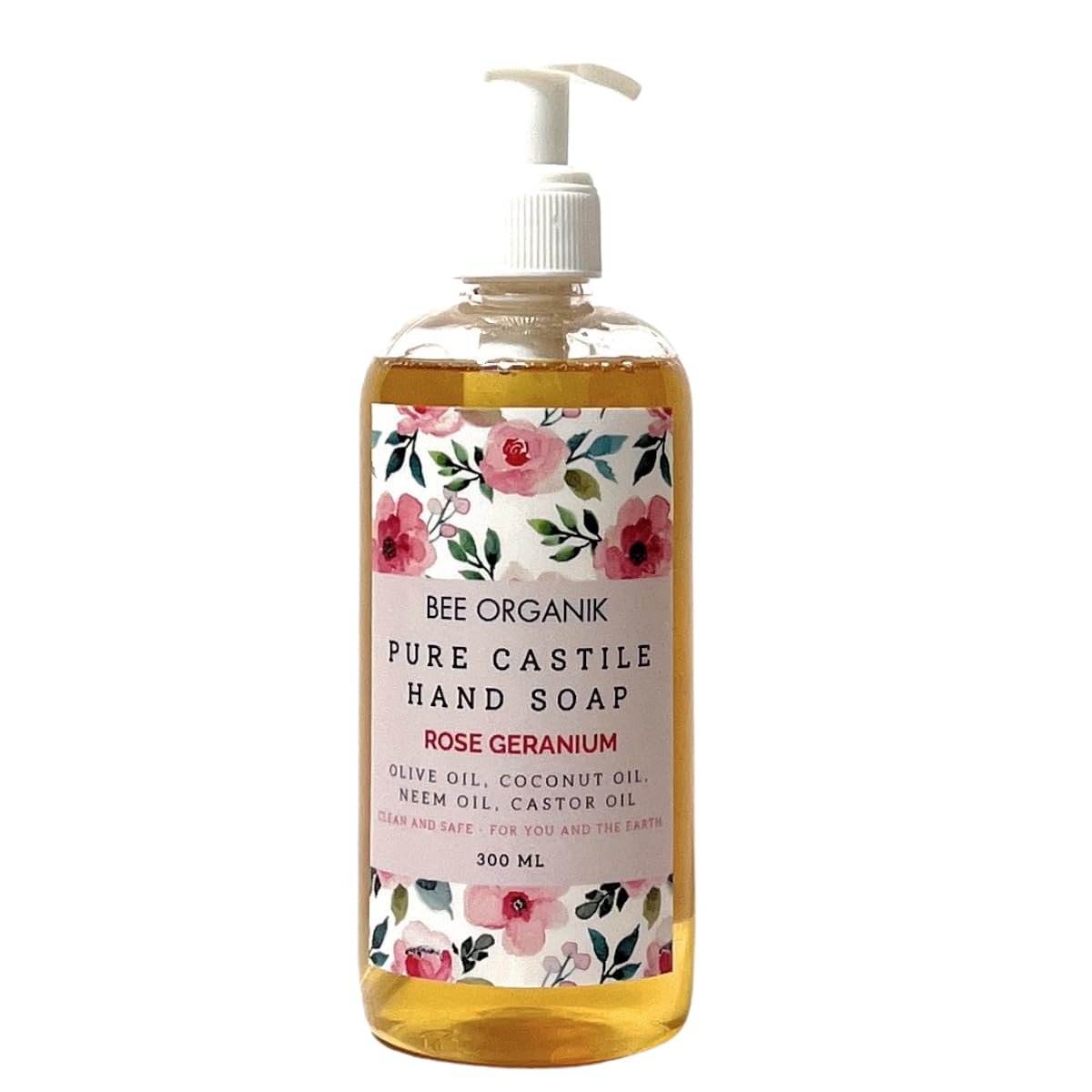 BEE ORGANIK PURE CASTILE HAND SOAP (ROSE GERANIUM) 300ml