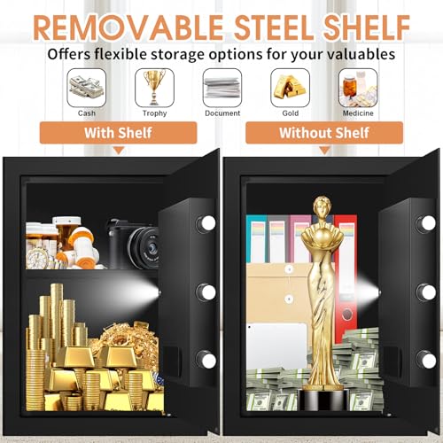 3.0 Cub Large Fireproof Safe for Home Use, Anti-Theft Digital Personal Security Safety Box with Electronic Keypad and Key, Home Safe Box Fireproof Waterproof for Money Firearm Medicine Valuables
