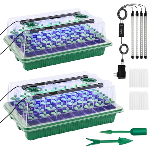 BTONGE 2 propagateurs de Serre intérieure avec Lampe végétale, 80 cellules, contrôleur + luminosité réglable. Idéal Croissance Plantes & Germination graines