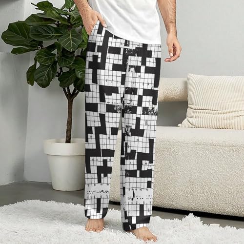Crossword Puzzle Pattern Men Pajama Pants Print Drawstring Cute Lounge Pant3