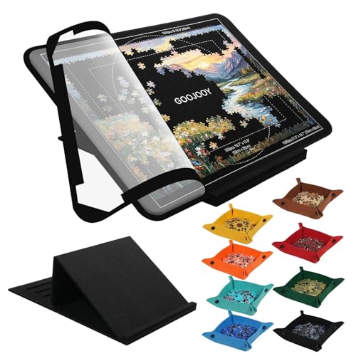 GOOJOOY Jigsaw Puzzle Board for 1000 Pieces 5 Adjustable Angles Tilting with Independent Stand & Cover Lightweight Felt Puzzle Board with Scale Lines 8 Sorting Trays Jigsaw Accessories Gift