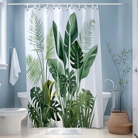 JINGYOU 3D Nature Green Leaves Shower Curtain Cover