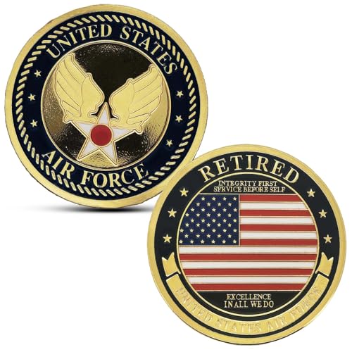 Military Retired Challenge Coin - United States Military Retirement Gifts, Double Wings, Star Emblem & Retire,Flag Design Commemorative Military Coin