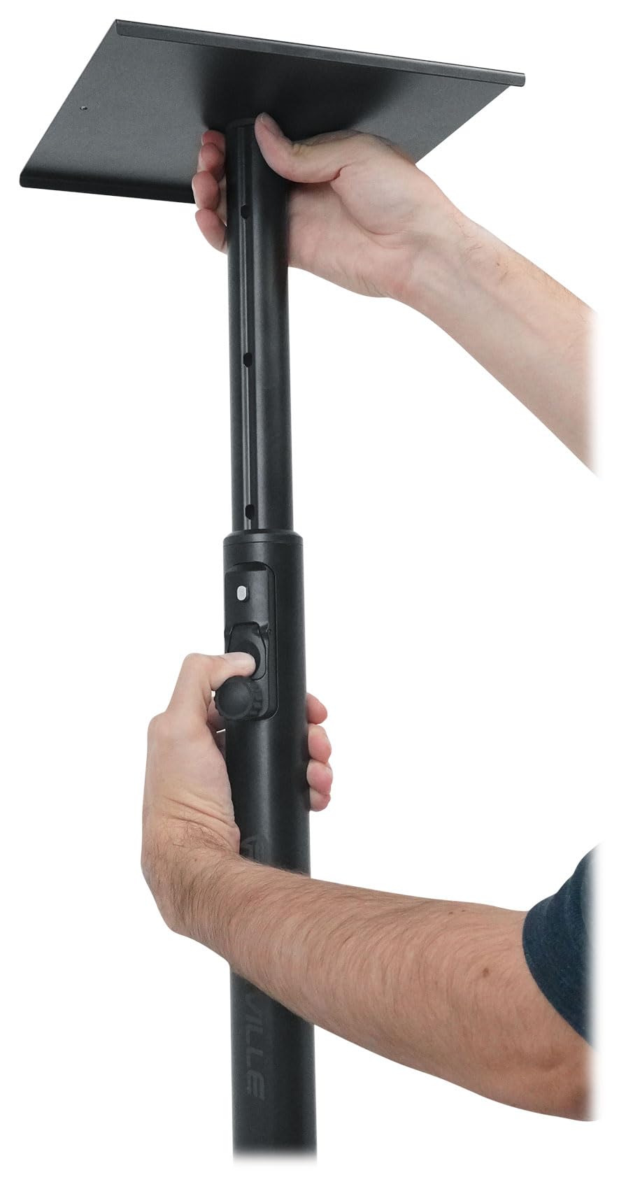 Rockville RSM3 - Coppia di supporti per altoparlanti per monitor da studio, base robusta, pulsante, senza perni, altezza regolabile, Air Assist, ideale per casa, studio