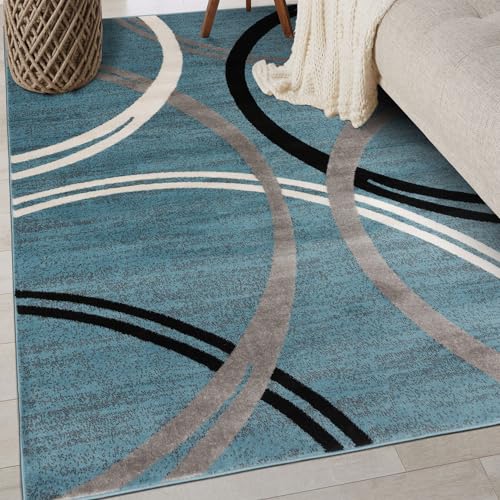 Rugshop Modern Wavy Circles Design Area Rug 4' x 6' Blue
