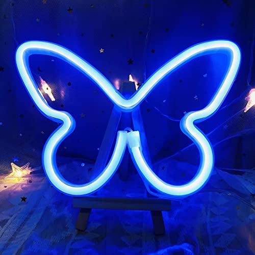 lifecolor Butterfly Neon Signs LED Neon Light Decorative Lights Butterfly Shaped Decor Neon Lights USB/Battery Powered Lamp Wall Decor Bedroom Kids Room Birthday Party Gift (Blue)