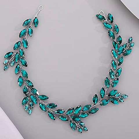 Chargances Bride Wedding Rhinestone Hair Vine Bridal Malachite Green Hair Piece Crystal Headband Hair Accessories for Women and Girls (Malachite green) Cover