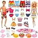 Miunana Lot 11 Pcs Handmade Clothes and Accessories Set for Ken and 11.5 Inch Dolls| 3 Random Swim Trunks for Ken + 5 Swimsuits for 11.5 Inch Doll + 1 Surf Skateboard + 2 Lifebuoys| Summer Beach Style