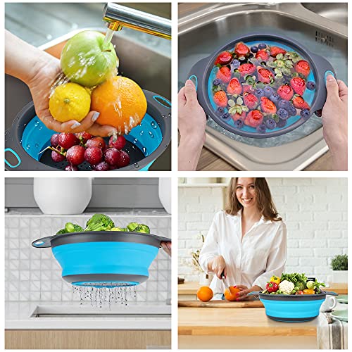 Basket Collapsible Colander Set Of 2 Round Silicone Kitchen Strainer Set - 1 Large 1 Small Perfect For Draining Pasta, Vegetable And Fruit #TOP6