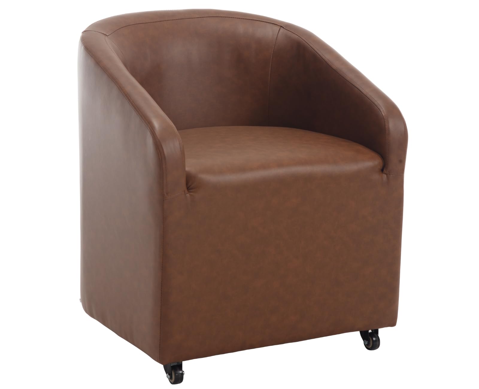 CIMOTA Brown PU Leather Barrel Dining Chairs with Wheels, Set of 1 — Modern Upholstered Swivel Dining Room Chairs on Casters for Kitchen, Living Room