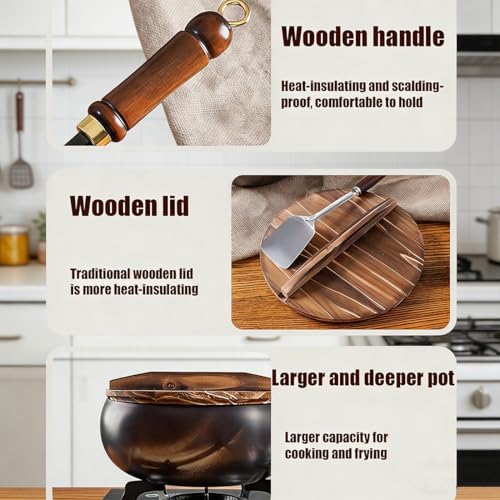 Wok de Hierro Macizo 24 cm con Tapa y Espátula miniatura 3