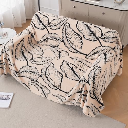 Image of HOKIPO Luxury Plush Sofa Cover Throw for 2 Seater Sofa | Soft Sofa Throw for Complete Sofa Protection, 'Noirea Series' Botanical Leaf (180x250 cm) (AR-6652-D1)