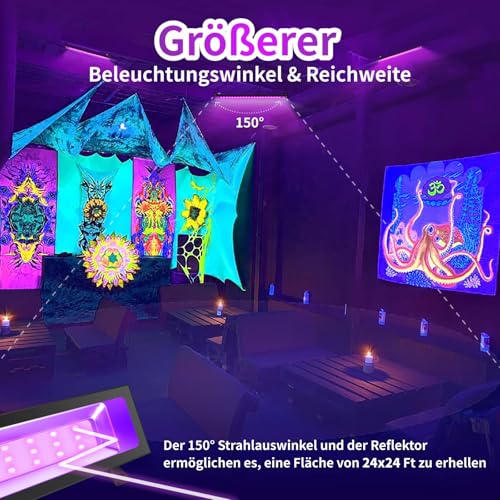 AUROHOPE 4x 50W LED Schwarzlicht Strahler, UV Lampe 385nm Mit Schalter Und 180° Einstellbarer Halterung, IP66 Wasserdicht, Schwarzlichtlampe Für Partys Oder Halloween Deko