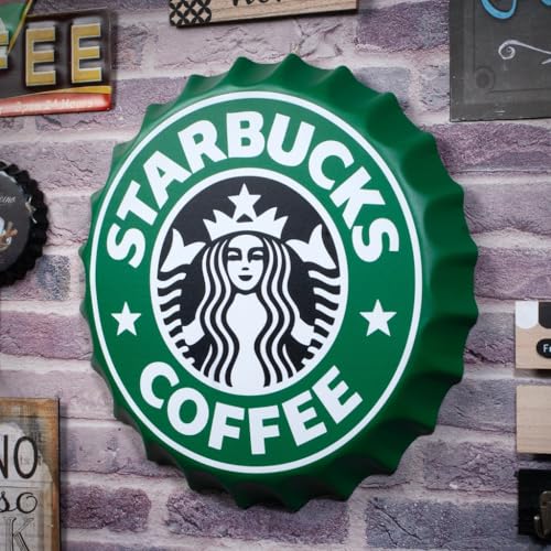 Image of EAZYWAGON Decorative Metal Bottle Caps Wall Sign Plates - 14X14 Inches - STARBUKS COFFEE Metal Sign Wall Hanging Bottle Cap for Home, Farmhouse, Bar & Cafe Decoration | Vintage & Retro Look Plaques