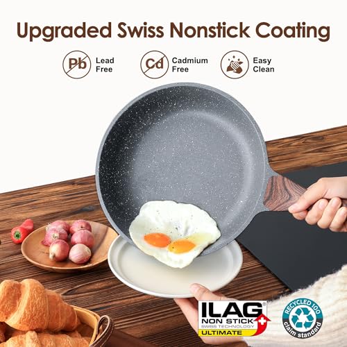 SENSARTE Nonstick Cookware Set 16-Piece, Healthy Pots and Pans Set, Non-stick Kitchen Cooking Set with Stay-Cool Handles, Silicone Utensils and Pot Protectors, PFOA Free