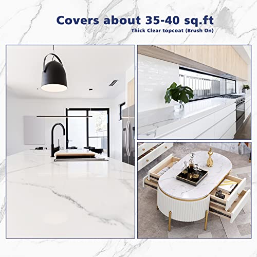 Nadamoo Countertop Paint Kit White Marble Style, With Tools, Clear Epoxy Resin Topcoat Included, Counter Top Refinishing Kit For Kitchen Bathroom Marble, Granite, Laminate, Ceramic Tile Etc, Cover Up To 35 Sq. Ft. #TOP4