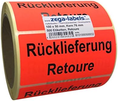 500 Stück Warnetiketten 'Rücklieferung - Retoure' | 100x50mm Rollen Für Versand & Logistik
